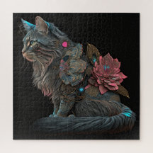 Schöne Steampunkatze mit rosa Blume