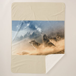 Schöne Stern-nebelige Nacht Wolfs Heulen Sherpadecke