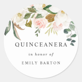 Schöne Stickerei für Weiß und Weiß Quinceanera Runder Aufkleber
