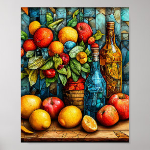 Schöne Stilleben Kunstdruck Vintage Obstschale Poster