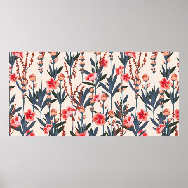 Schöne, stilvolle Gartenblumenmuster im ma Poster (Vorne)