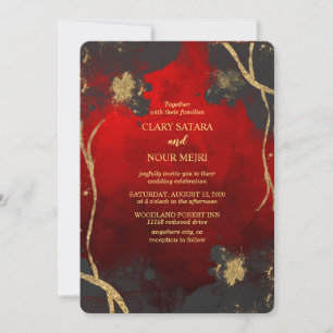 Schöne, stilvolle Hochzeit in Rot, Grau und Gold Einladung