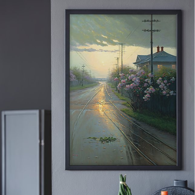 Schöne Stormy Street Scene Ai Art Poster (Von Creator hochgeladen)