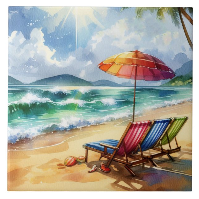 Schöne Strandszene  Fliese (Vorderseite)