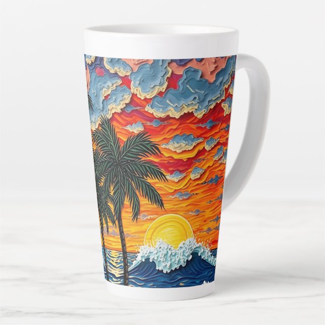 Schöne Strandszene mit Palmen   Milchtasse (Rechte Ecke)