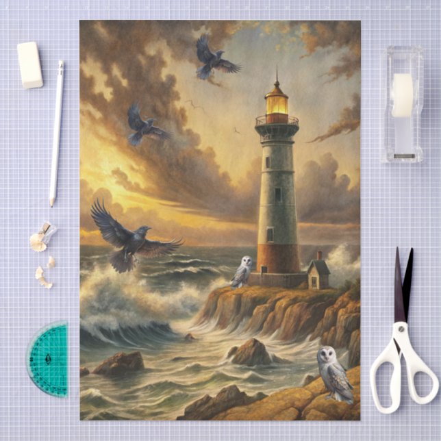 Schöne stürmische Küstenleuchtturm-Decoupage Seidenpapier (Handwerk)