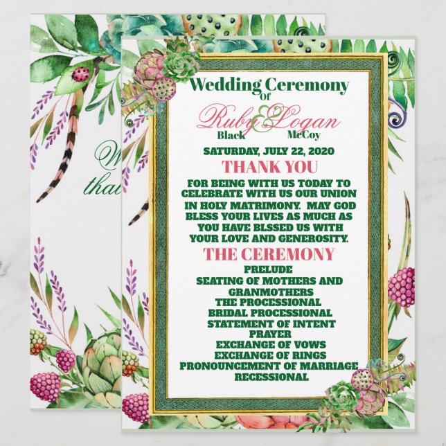 Schöne Succules Hochzeitskarte Einladung (Vorne/Hinten)