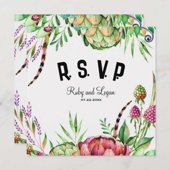 Schöne Succules Wedding RSVP Card Einladung (Vorne/Hinten)