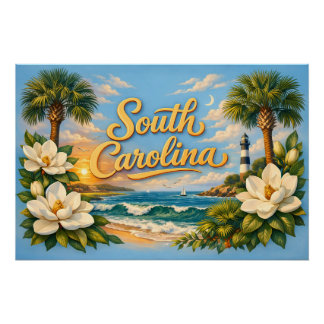Schöne Süd-Carolina-Strände mit Magnolie Poster