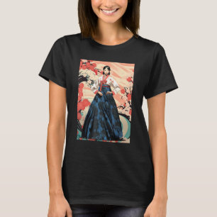 Schöne südkoreanische Frau trägt Hanbok Seoul T-Shirt