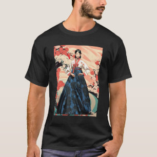 Schöne südkoreanische Frau trägt Hanbok Seoul T-Shirt