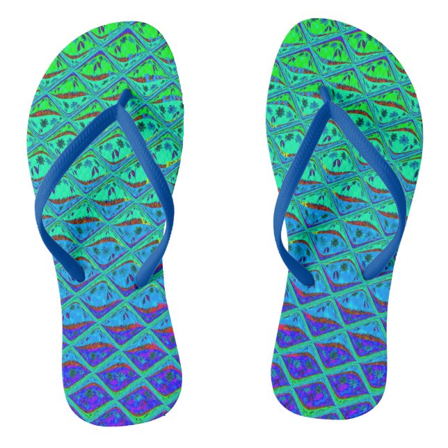Schöne Summer Blue Waves einzigartiges Muster Flip Flops (Fußbett)