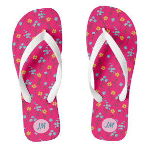 Schöne Summerblumen Rosa Gelb Blau + Monogramm Flip Flops