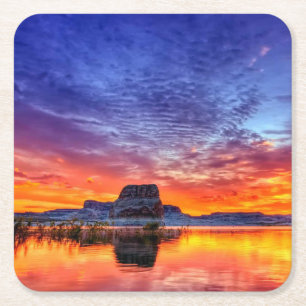 Schöne Sunset-Lake-Rock Formation Rechteckiger Pappuntersetzer