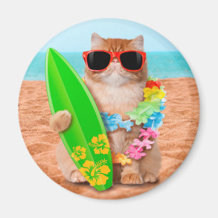 Schöne Surfer Katze am Strand Magnet