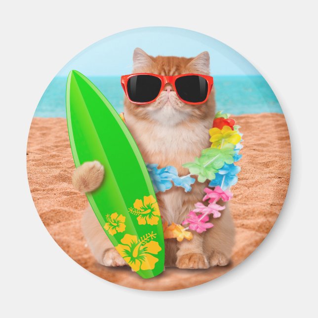 Schöne Surfer Katze am Strand Magnet (Vorne)