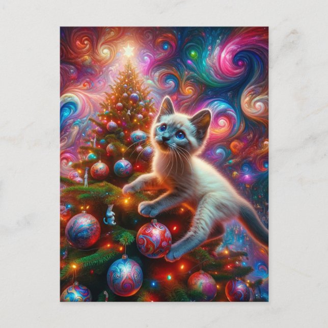 Schöne Surreal Siamese Kitten Weihnachten Postkarte (Vorderseite)