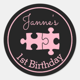 Schöne süß-rosa-schwarze Puzzles Runder Aufkleber