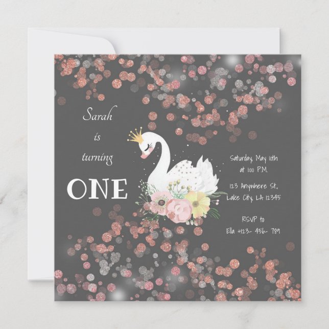 Schöne Swan Birthday Card Einladung (Vorderseite)
