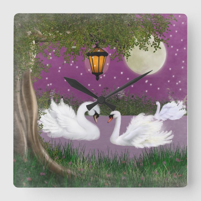Schöne Swan Clock Quadratische Wanduhr (Vorderseite)
