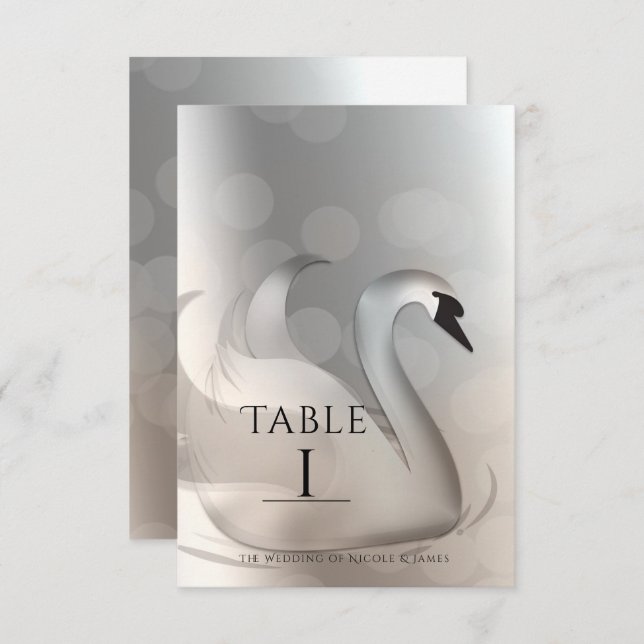 Schöne Swan Elegante Wedding Tischnummer Card (Vorne/Hinten)