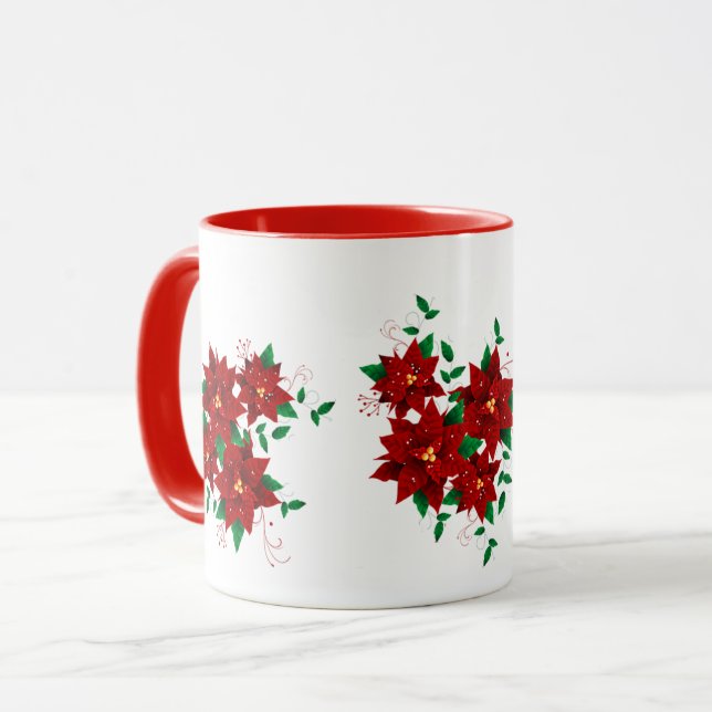 Schöne Tasse zu Weihnachten Rote Blume (Vorderseite Links)