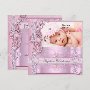 Schöne Taufe Pink Mädchen Foto Schmetterling Kreuz Einladung