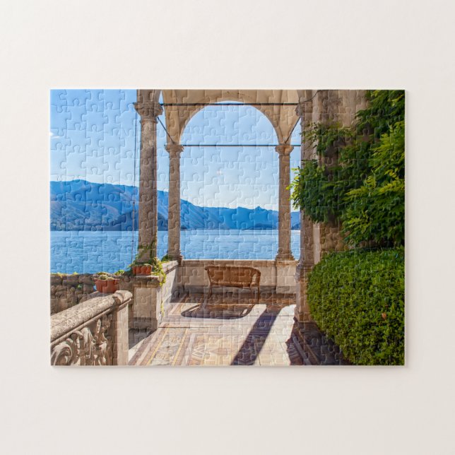 Schöne Terrasse am Comer See, Lombardei, Italien Puzzle (Horizontal)
