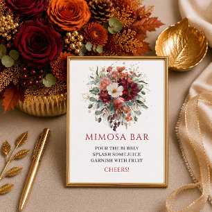 Schöne tiefe rote Herbstblumen Eukalyptus Mimosa b Poster