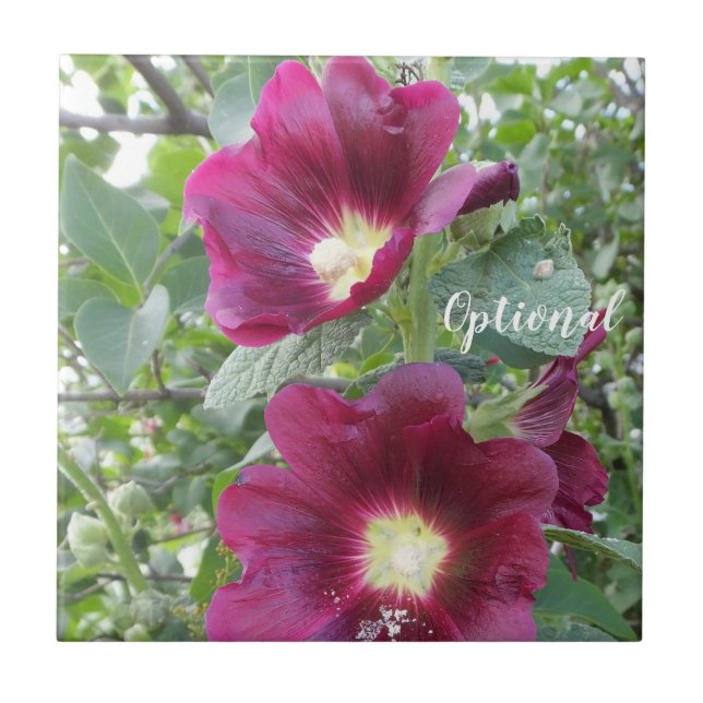 Schöne tiefrote Blume und grüne Blätter Fliese (Vorderseite)