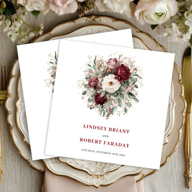 Schöne tiefrote Boho-Blumen Gold Servietten (Beautiful Deep Red Boho Floral Gold Napkins)