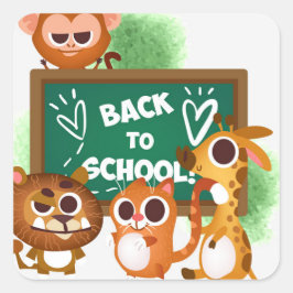 Schöne Tiere zurück zum Schulplatz Quadratischer Aufkleber