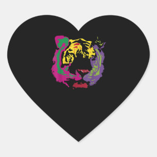 Schöne Tiger Gesicht Rasta Farben Stil Herz-Aufkleber
