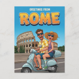 Schöne Touristen auf Vespa in Rom Italien Postkart Postkarte