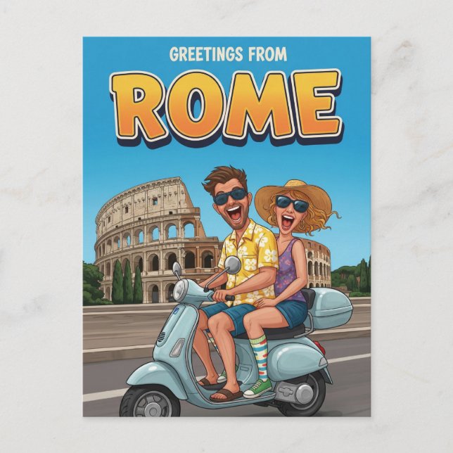 Schöne Touristen auf Vespa in Rom Italien Postkart Postkarte (Vorderseite)