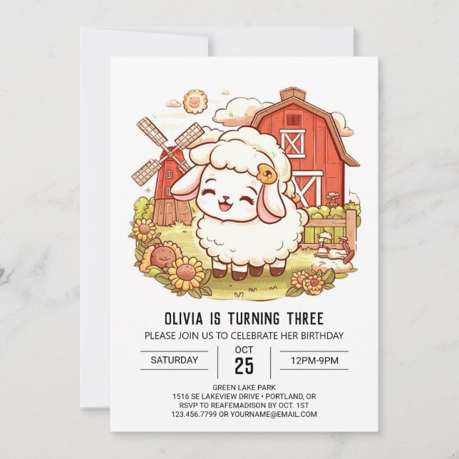 Schöne traumhafte Schafe Digital zum Geburtstag Einladung (Vorderseite)