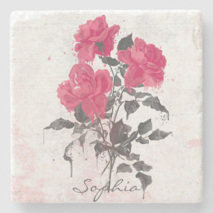 Schöne trendige Vintage-Aquarelle Rosen Steinuntersetzer