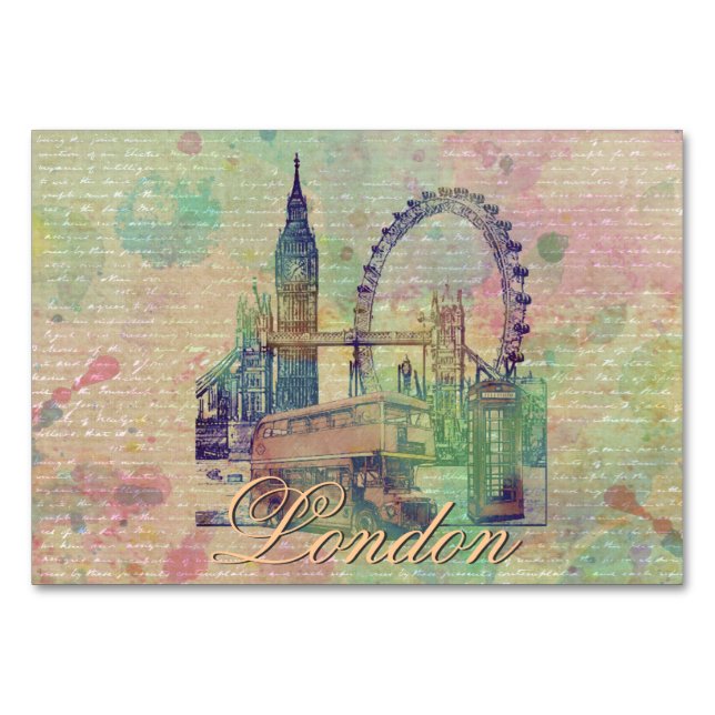 Schöne trendige Vintage Londoner Sehenswürdigkeite Tischnummer (Vorderseite)