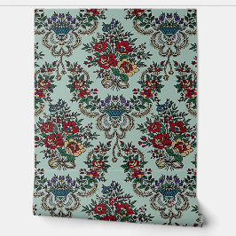 Schöne trendy Blume Blätter Blue Pink Green Tapete