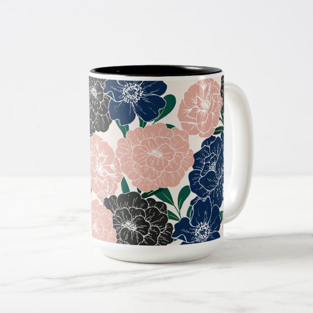 Schöne trendy Blume Zweifarbige Tasse (VorderseiteRechts)