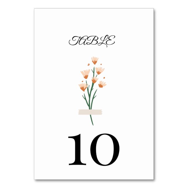 Schöne trendy Pink Wasserfarbe Wildblume Tischnummer (Vorderseite)