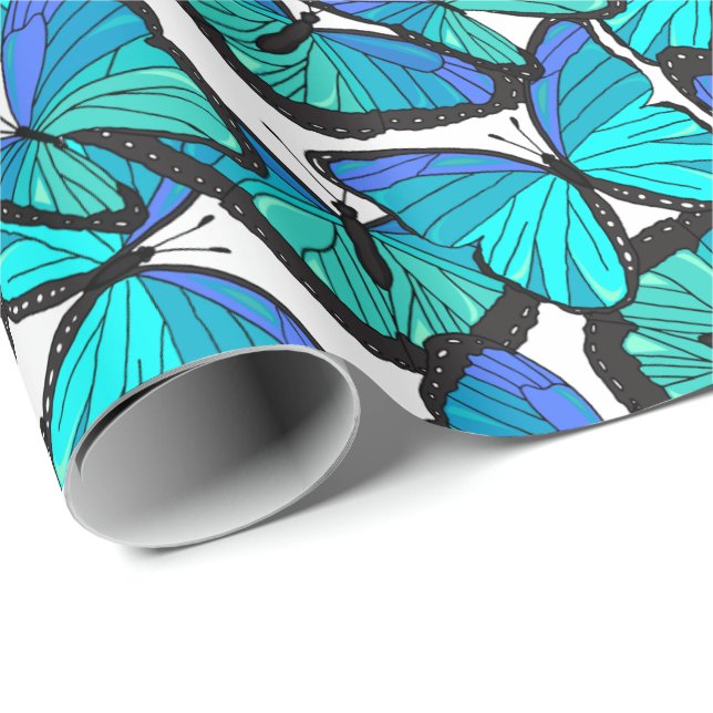 Schöne tropische blaue Morpho-Schmetterlinge Print Geschenkpapier (Rolleneckpunkt)
