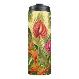 Schöne tropische Blume und Blätter Thermosbecher