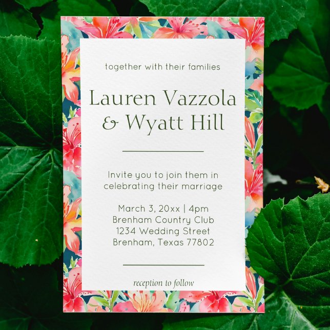 Schöne tropische Botanicals Florals Hochzeit Einladung (modern Hawaiian bright botanicals tropical floral wedding invitation beach destination wedding )