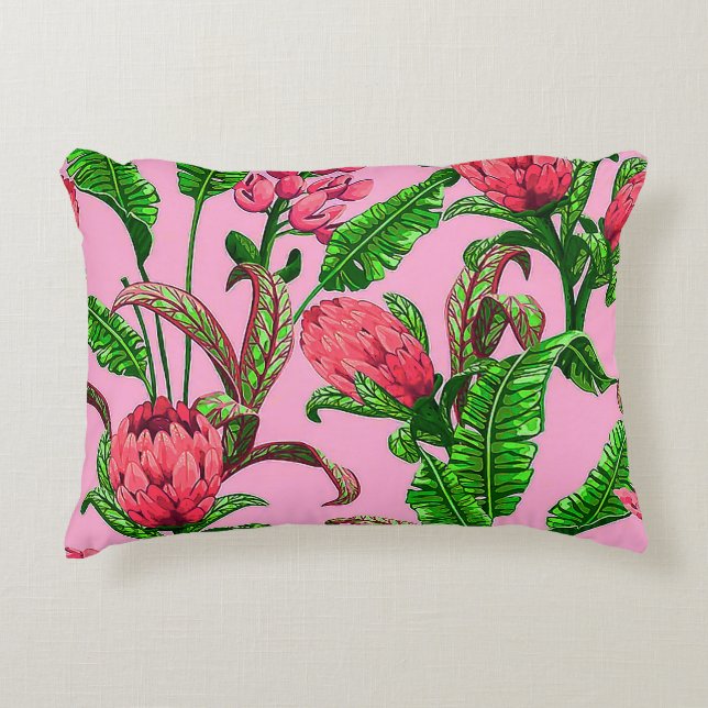 Schöne tropische grüne Blätter mit roten Blume | Dekokissen (Vorderseite)