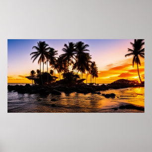 Schöne tropische Inselpalmen im Südpazifik Poster