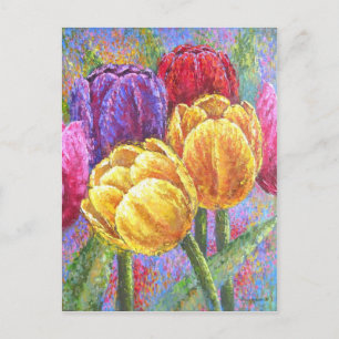 Schöne Tulpen Blumen Farbige Blumen Handgemalt Postkarte