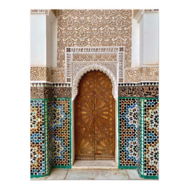 Schöne Tür in Ben Youssef - Marrakesch, Marokko Fotodruck (Vorne)