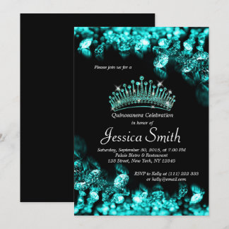 Schöne Türkis Diamond Quinceñera Einladung