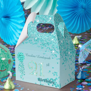 Schöne Türkisblaue Glitter-Schleife 21. Geburtstag Geschenkschachtel